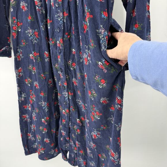 Vermont County Store Farmhouse Maxi Dress Medium Pockets Blue Corduroy Floral - Picture 6 of 14